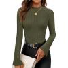 imageZESICA Womens Long Sleeve Shirts 2025 Fall Mock Neck Ribbed Knit Slim Fit Tops Basic Tees Going Out Outfits ClothesArmygreen