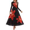 imageZESICA Womens Maxi Dress 2025 Fall Long Sleeve Crewneck Floral Print Mesh Ruched Party Wedding Guest DressesBlack