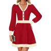 imageZESICA Womens Spring Long Sleeve V Neck Sweater Dress Collar Ribbed Knit Mini DressesRed