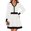 imageZESICA Womens Spring Long Sleeve V Neck Sweater Dress Collar Ribbed Knit Mini DressesWhite