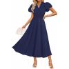 imageZESICA Womens Summer Casual Maxi Dress 2025 Puff Short Sleeve V Neck Ruffle Tiered Flowy Boho Beach DressesNavy