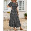 imageZESICA Womens 2025 Summer Casual Floral Print Short Flutter Sleeve Crew Neck Smocked High Waist Flowy Maxi DressBlack
