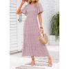 imageZESICA Womens 2025 Summer Casual Floral Print Short Flutter Sleeve Crew Neck Smocked High Waist Flowy Maxi DressDarkpink