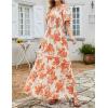 imageZESICA Womens 2025 Summer Casual Floral Print Short Flutter Sleeve Crew Neck Smocked High Waist Flowy Maxi DressTangerine