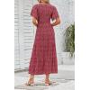 imageZESICA Womens 2025 Summer Casual Floral Print Short Flutter Sleeve Crew Neck Smocked High Waist Flowy Maxi DressVintagered