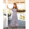 imageZESICA Womens 2025 Summer Casual Floral Print Short Sleeve V Neck High Waist A Line Tiered Flowy Boho Maxi DressPurple