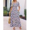 imageZESICA Womens 2025 Summer Casual Floral Print Short Sleeve V Neck High Waist A Line Tiered Flowy Boho Maxi DressPurple