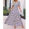 imageZESICA Womens 2025 Summer Casual Floral Print Short Sleeve V Neck High Waist A Line Tiered Flowy Boho Maxi DressPurple