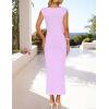 imageZESICA Womens 2025 Summer Mock Neck Casual Bodycon Dress Cap Sleeve Elegant Cocktail Party Long Midi DressesLight Purple