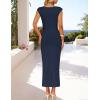 imageZESICA Womens 2025 Summer Mock Neck Casual Bodycon Dress Cap Sleeve Elegant Cocktail Party Long Midi DressesNavy