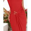 imageZESICA Womens 2025 Summer Mock Neck Casual Bodycon Dress Cap Sleeve Elegant Cocktail Party Long Midi DressesRed