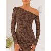 imageZESICA Womens Fall Floral Off Shoulder Bodycon Maxi Dresses 2025 Long Sleeve Ruched Elegant Cocktail Party DressBrown