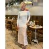 imageZESICA Womens Off Shoulder Cocktail Maxi Dresses 2025 Fall Long Sleeve Bodycon Ruched Lace Wedding Guest Party DressWhite