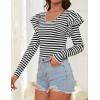 imageZESICA Womens Ruffle Long Sleeve Scoop Neck Shirt Striped Slim Fitted Casual Basic Tee Tops Trendy Spring ClothesBlack