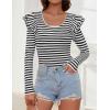 imageZESICA Womens Ruffle Long Sleeve Scoop Neck Shirt Striped Slim Fitted Casual Basic Tee Tops Trendy Spring ClothesBlack