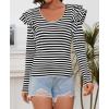 imageZESICA Womens Ruffle Long Sleeve Scoop Neck Shirt Striped Slim Fitted Casual Basic Tee Tops Trendy Spring ClothesBlack