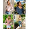 imageZESICA Womens Ruffle Long Sleeve Scoop Neck Shirt Striped Slim Fitted Casual Basic Tee Tops Trendy Spring ClothesGray