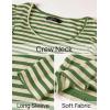 imageZESICA Womens Ruffle Long Sleeve Scoop Neck Shirt Striped Slim Fitted Casual Basic Tee Tops Trendy Spring ClothesGreen