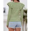 imageZESICA Womens Ruffle Long Sleeve Scoop Neck Shirt Striped Slim Fitted Casual Basic Tee Tops Trendy Spring ClothesGreen