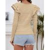 imageZESICA Womens Ruffle Long Sleeve Scoop Neck Shirt Striped Slim Fitted Casual Basic Tee Tops Trendy Spring ClothesKhaki