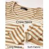 imageZESICA Womens Ruffle Long Sleeve Scoop Neck Shirt Striped Slim Fitted Casual Basic Tee Tops Trendy Spring ClothesKhaki