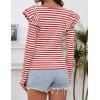 imageZESICA Womens Ruffle Long Sleeve Scoop Neck Shirt Striped Slim Fitted Casual Basic Tee Tops Trendy Spring ClothesRed