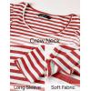 imageZESICA Womens Ruffle Long Sleeve Scoop Neck Shirt Striped Slim Fitted Casual Basic Tee Tops Trendy Spring ClothesRed
