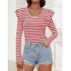 imageZESICA Womens Ruffle Long Sleeve Scoop Neck Shirt Striped Slim Fitted Casual Basic Tee Tops Trendy Spring ClothesRed