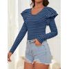 imageZESICA Womens Ruffle Long Sleeve Scoop Neck Shirt Striped Slim Fitted Casual Basic Tee Tops Trendy Spring ClothesStripeblue