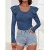imageZESICA Womens Ruffle Long Sleeve Scoop Neck Shirt Striped Slim Fitted Casual Basic Tee Tops Trendy Spring ClothesStripeblue