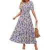 imageZESICA Womens 2025 Summer Casual Floral Print Short Sleeve V Neck High Waist A Line Tiered Flowy Boho Maxi DressPurple