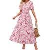 imageZESICA Womens 2025 Summer Casual Floral Print Short Sleeve V Neck High Waist A Line Tiered Flowy Boho Maxi DressRose