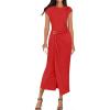 imageZESICA Womens 2025 Summer Mock Neck Casual Bodycon Dress Cap Sleeve Elegant Cocktail Party Long Midi DressesRed