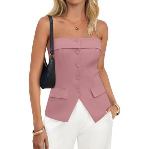 imageZESICA Womens 2025 Trendy Strapless Blazer Vests Summer Dressy Tube Vest Tops Elegant ClothesPink