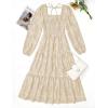 imageZESICA Womens 2025 Fall Floral Midi Dress Long Sleeve Square Neck Flowy Long Beach Vacation DressesApricot