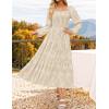 imageZESICA Womens 2025 Fall Floral Midi Dress Long Sleeve Square Neck Flowy Long Beach Vacation DressesApricot