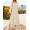 imageZESICA Womens 2025 Fall Floral Midi Dress Long Sleeve Square Neck Flowy Long Beach Vacation DressesApricot