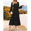 imageZESICA Womens 2025 Fall Floral Midi Dress Long Sleeve Square Neck Flowy Long Beach Vacation DressesBlack