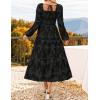 imageZESICA Womens 2025 Fall Floral Midi Dress Long Sleeve Square Neck Flowy Long Beach Vacation DressesBlack
