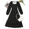 imageZESICA Womens 2025 Fall Floral Midi Dress Long Sleeve Square Neck Flowy Long Beach Vacation DressesBlack