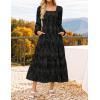 imageZESICA Womens 2025 Fall Floral Midi Dress Long Sleeve Square Neck Flowy Long Beach Vacation DressesBlack