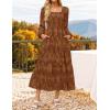 imageZESICA Womens 2025 Fall Floral Midi Dress Long Sleeve Square Neck Flowy Long Beach Vacation DressesBrown