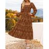 imageZESICA Womens 2025 Fall Floral Midi Dress Long Sleeve Square Neck Flowy Long Beach Vacation DressesBrown