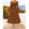 imageZESICA Womens 2025 Fall Floral Midi Dress Long Sleeve Square Neck Flowy Long Beach Vacation DressesBrown
