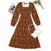 imageZESICA Womens 2025 Fall Floral Midi Dress Long Sleeve Square Neck Flowy Long Beach Vacation DressesBrown