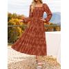 imageZESICA Womens 2025 Fall Floral Midi Dress Long Sleeve Square Neck Flowy Long Beach Vacation DressesCaramel