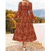 imageZESICA Womens 2025 Fall Floral Midi Dress Long Sleeve Square Neck Flowy Long Beach Vacation DressesCaramel