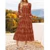 imageZESICA Womens 2025 Fall Floral Midi Dress Long Sleeve Square Neck Flowy Long Beach Vacation DressesCaramel