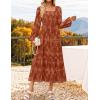 imageZESICA Womens 2025 Fall Floral Midi Dress Long Sleeve Square Neck Flowy Long Beach Vacation DressesCaramel