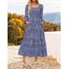 imageZESICA Womens 2025 Fall Floral Midi Dress Long Sleeve Square Neck Flowy Long Beach Vacation DressesDustyblue